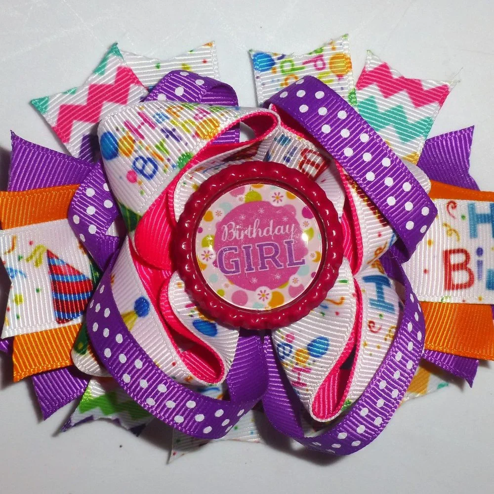 Birthday Girls Hair Bow Clip 5 Inches